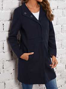 EMERY ROSE Solid Slant Pocket Overcoat - Blue - View 4