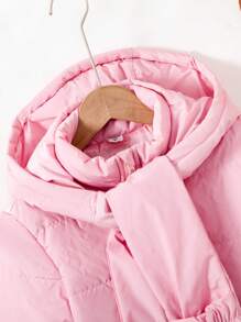 SHEIN Abrigo acolchado con capucha con cierre para niña preadolescente, con guantes - Rosa - Ver 3