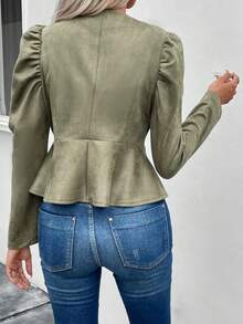Cazadora de manga gigot con cremallera peplum - Verde militar - Ver 2