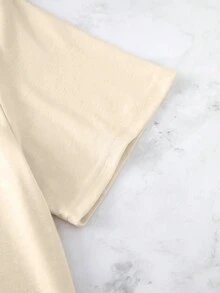 SHEIN LUNE Plus Letter Graphic Tee - Beige - View 5