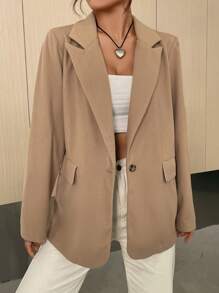 Muchica Lapel Neck Single Button Blazer - Khaki - View 4