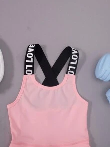 SHEIN Chica preadolescente con cinta con letra Vestido con en Shorts - Rosa - Ver 5