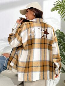 SHEIN Unity Plaid Print Drop Shoulder Zip Up Drop Shoulder Coat - Multicolor - View 2