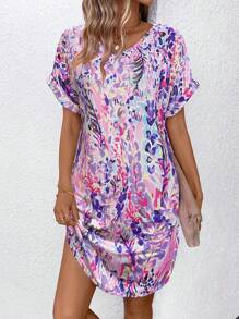 SHEIN LUNE In Toàn bộ tay cánh Đầm - Màu tím - Xem 1