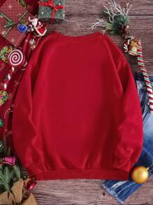 SHEIN EZwear Christmas Print Thermal Lined Sweatshirt - Red - View 2