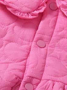 SHEIN Young Girl Heart Quilted Peter Pan Collar Button Front Padded Coat - Hot Pink - View 4