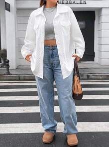 Flirla Plus Drop Shoulder Flap Detail Shirt - White - View 6