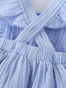 SHEIN Bebé niña Vestido ribete con fruncido bajo a capas con diadema - Azul - Ver 3