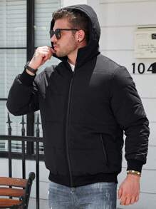 Manfinity Homme Men's Plus Size Loose Fit Zip Up Hooded Padded Coat - Black - View 4