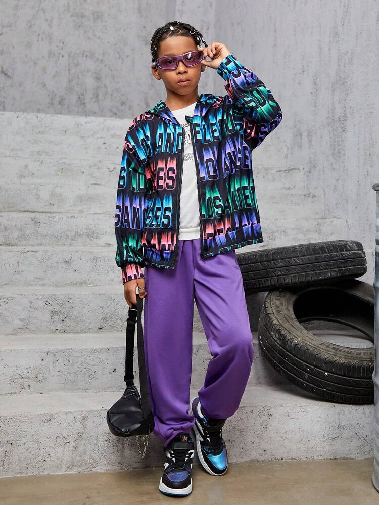 Tween Boy Letter Graphic Drop Shoulder Hooded Sweatshirt Without Tee