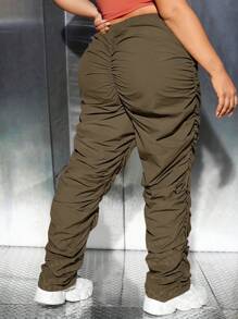 SHEIN SXY Hơn Eo dây rút Xù Quần - xanh quân đội - Xem 2