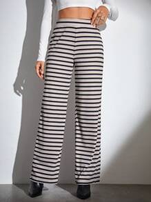 SHEIN Tall In sọc Quần ống rộng - Đen và trắng - Xem 1