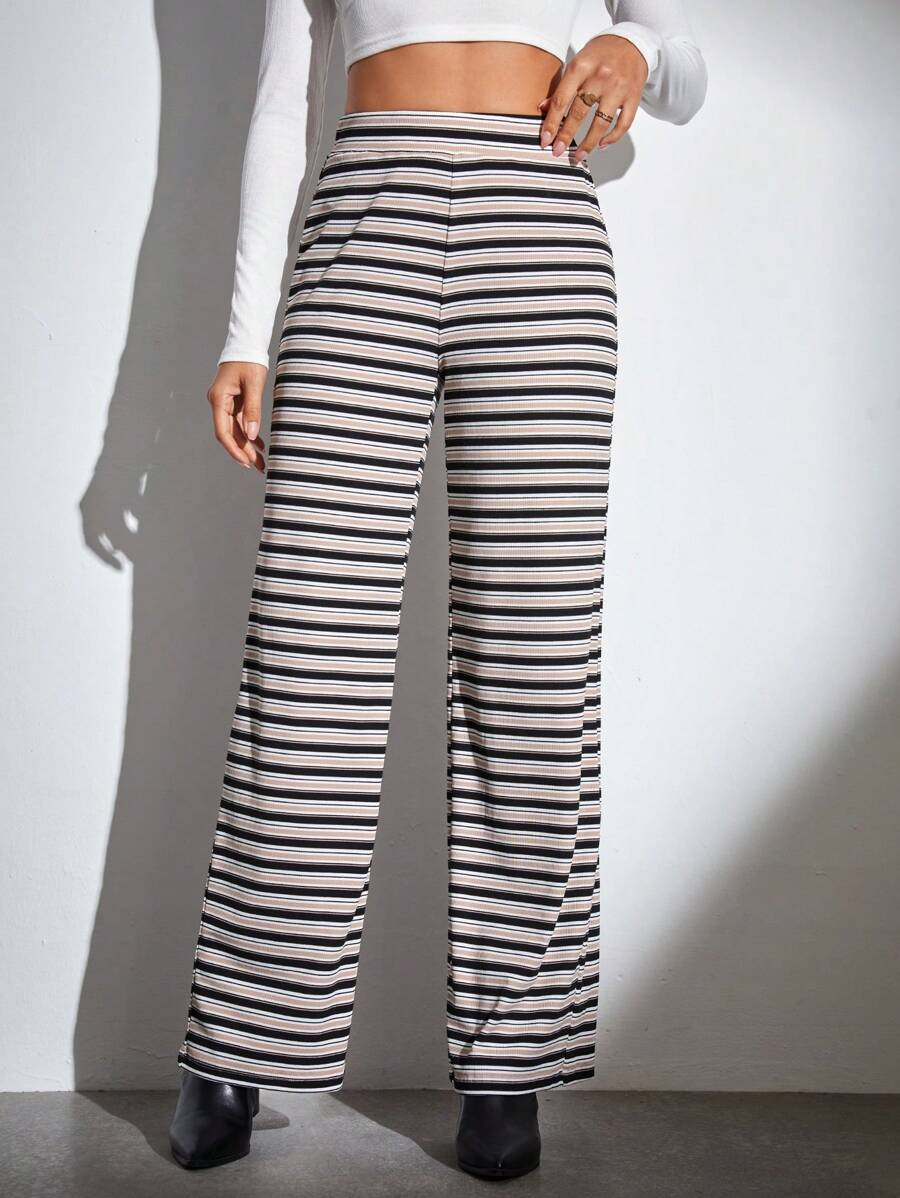 SHEIN Tall In sọc Quần ống rộng - Đen và trắng - Xem 1