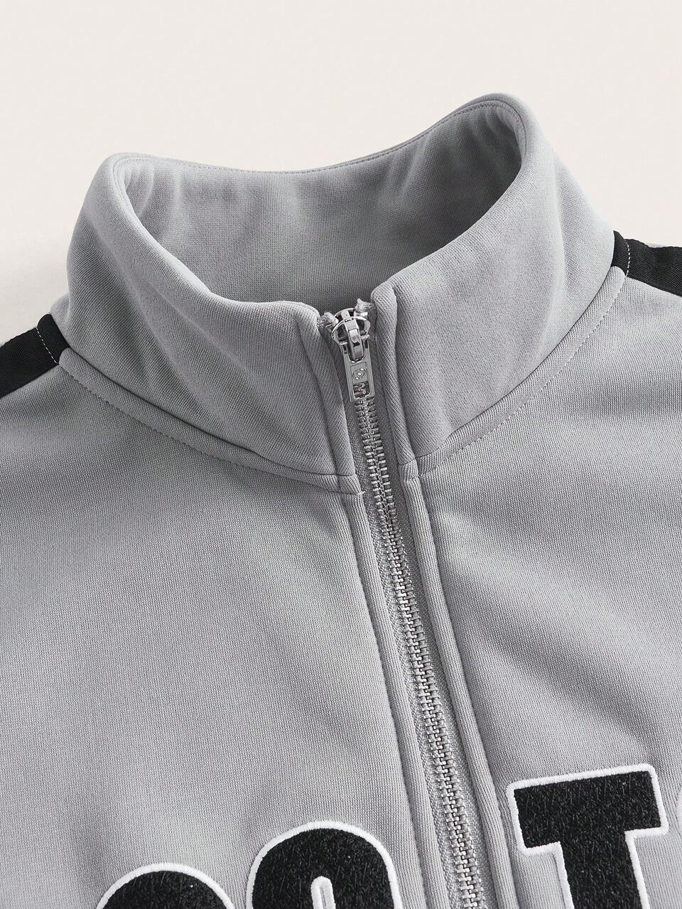 1pc Letter Graphic Zip Up Drop Shoulder Jacket In Fall/Winter