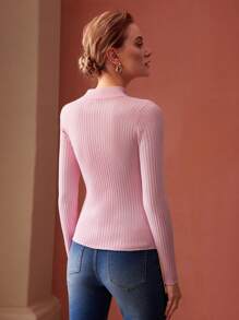 MOTF PREMIUM Suéter de punto ribete con fruncido - Rosa - Ver 8