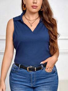 SHEIN Frenchy Hơn Chất rắn Áo ba lỗ - Màu xanh hải quân - Xem 4