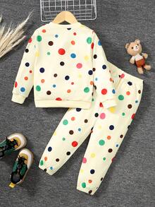 SHEIN Cô Gái Trẻ In vết tròn Polka Áo len & Quần nỉ - Nhiều màu - Xem 2