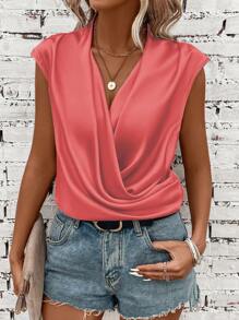 SHEIN LUNE Body unicolor escote drapeado - Rosa vieja - Ver 1