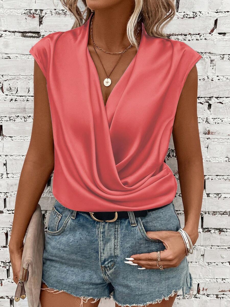 SHEIN LUNE Body unicolor escote drapeado - Rosa vieja - Ver 1