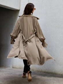 SHEIN Essnce Double Breasted Belted Trench Coat - Coffee Brown - View 3