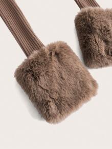 SHEIN ICON Borg Collar Fuzzy Cuff Cardigan,Long Sleeve Tops - Khaki - View 4