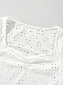 Soleia Sweetheart Neck Ruched Bust Schiffy Tee - White - View 4