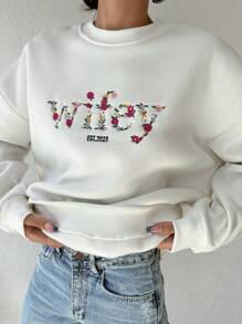 SHEIN Cottnline بلوزة رياضية بياقة منخفضة مع رسومات زهرية وحرفية - أبيض - مشاهدة 7