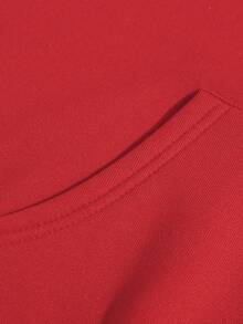 SHEIN Unity 聖誕圖案加絨內裏連帽衫 - 紅色 - 查看 4