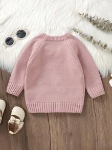Baby Girl Floral & Rabbit Pattern Raglan Sleeve Sweater - Pink - View 2