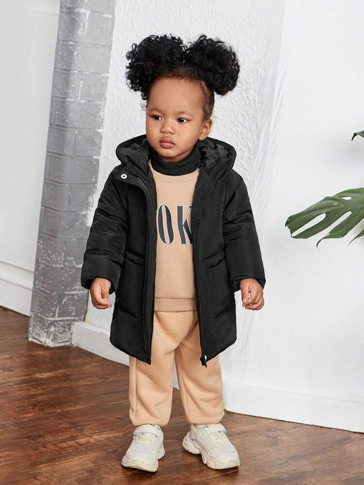 Baby Girl Patched Pocket Hooded Coat
