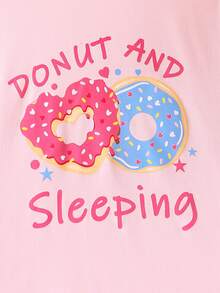 女大童甜甜圈和字母圖形睡衣套裝 - 粉色 - 查看 4