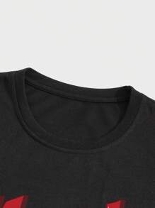 ROMWE MEN Street Life Men Angel & Slogan Graphic Y2k T-Shirt, School - Black - View 5