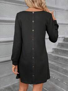 SHEIN Frenchy 後紐扣T恤洋裝 - 黑色 - 查看 1