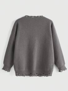 ROMWE Fairycore Plus Skull Pattern Distressed Sweater