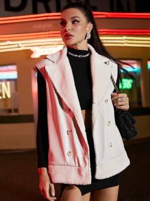 Zolique 雙排釦毛絨內襯外套馬甲 - 杏色 - 查看 3