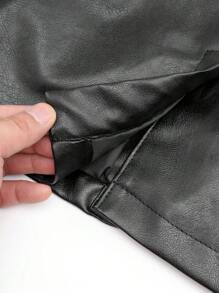 男童1件立領pu皮夾克（無褲） - 黑色 - 查看 4