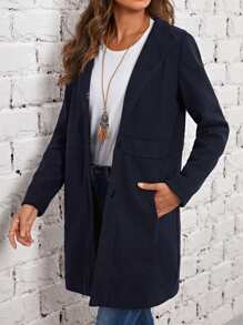 EMERY ROSE Solid Slant Pocket Overcoat - Blue - View 3