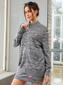 SHEINNeu Space Dye Letter Embroidery Cardigan - Multicolor - View 3