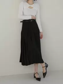 DAZY Unifarben Twist-Ausschnitt Ausschnitt Puffärmel Pullover Herbst - Weiss - Übersicht 8
