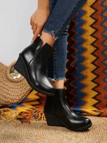 女性防水台粗跟靴子 - 黑色 - 查看 1