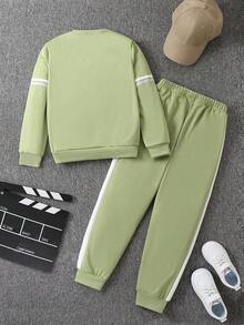 男大童拼接側邊接縫套頭衫和運動褲 - 綠色 - 查看 2