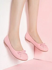 女童甜美仙女風瑪麗珍鞋粉紅色平底套腳樂福鞋適合秋冬日常穿著 - 粉色 - 查看 1