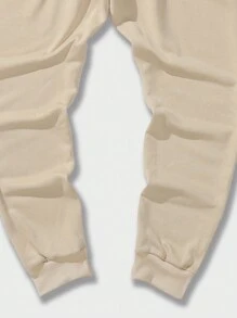 ROMWE MEN Guys Cross & Letter Graphic Drawstring Waist Sweatpants - Khaki - View 3