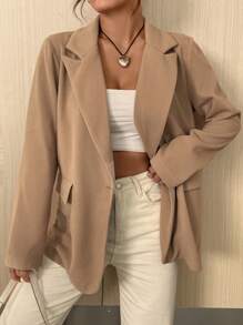 Muchica Lapel Neck Single Button Blazer - Khaki - View 6