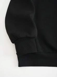 SHEIN Unity 標語圖案加絨內裏運動衫 - 黑色 - 查看 4