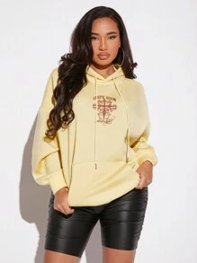 SHEIN SXY Opuszczane ramiona Sznurek do ściągacza Podszewka termiczna Bluza z kapturem