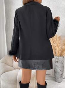 Franclia Talla grande Blazer de peluche puño de cuello esmoquin con botón - Negro - Ver 2