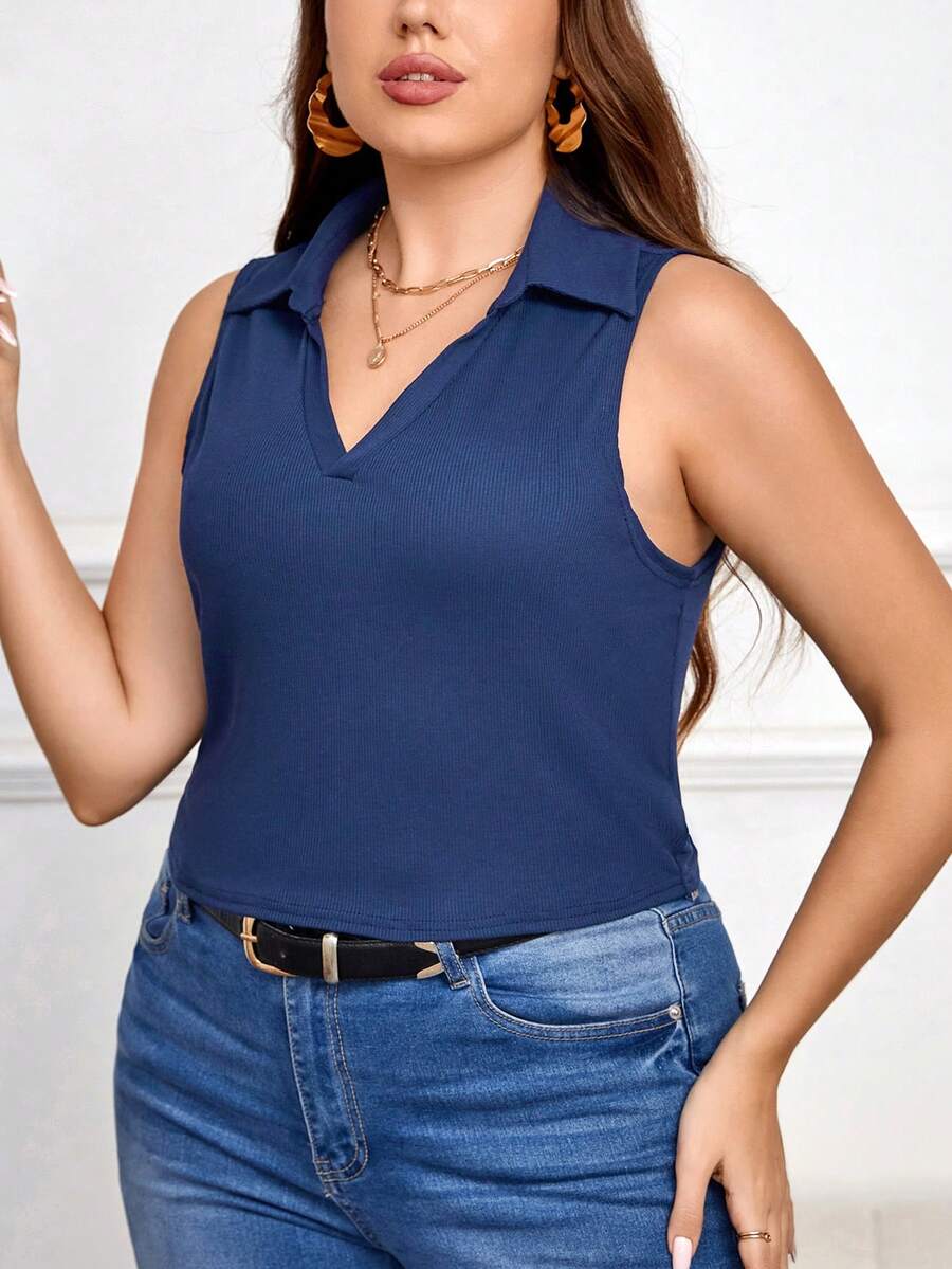 SHEIN Frenchy Hơn Chất rắn Áo ba lỗ - Màu xanh hải quân - Xem 1