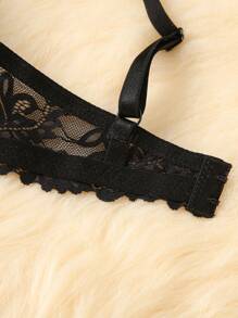 Lencería De Sostén Con Aro De Encaje Floral - Negro - Ver 6