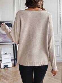 SHEIN LUNE Solid Batwing Sleeve Sweater - Apricot - View 2